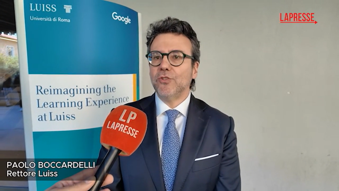 Il Rettore della Luiss Paolo Boccardelli parla ai microfoni di LaPresse durante la presentazione dell'accordo con Google sull'Intelligenza Artificiale